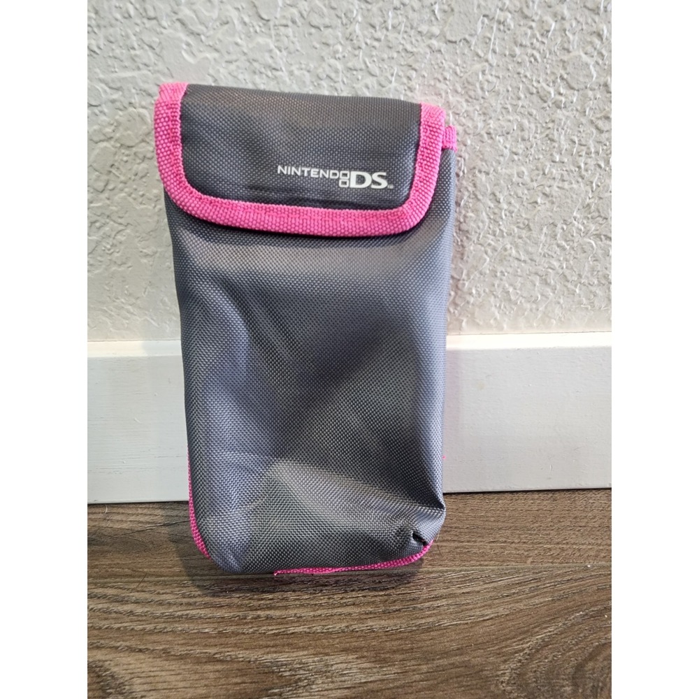 Nintendo DS Carrying Case Gray Pink Nylon Sleeve Pouch Travel Bag Logo Accessory